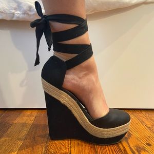 Zara Trafaluc black wedge espadrilles